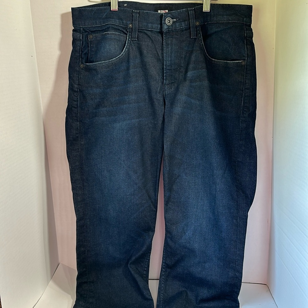 Hudson Byron straight 5 pocket zip fly size 34 dark wash blue jeans denim